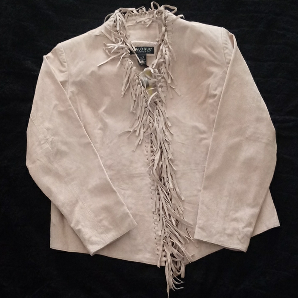 Cream Colored Dialogue Leather Jacket